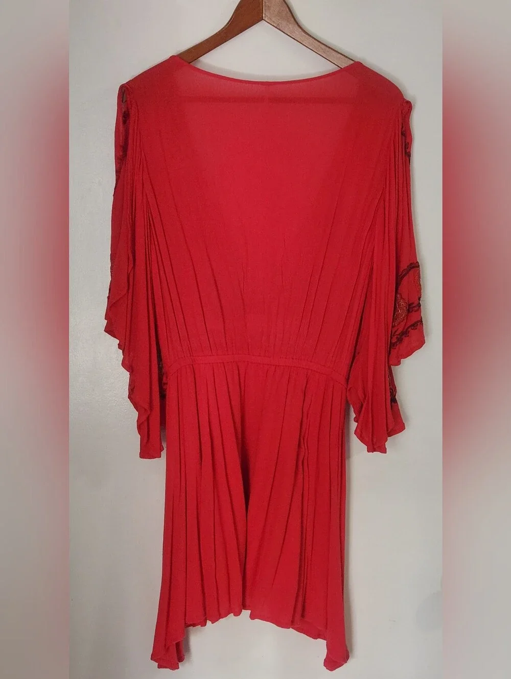 Free People Cora Dress Embroidered Red/orange Mini Cover Up Size Medium